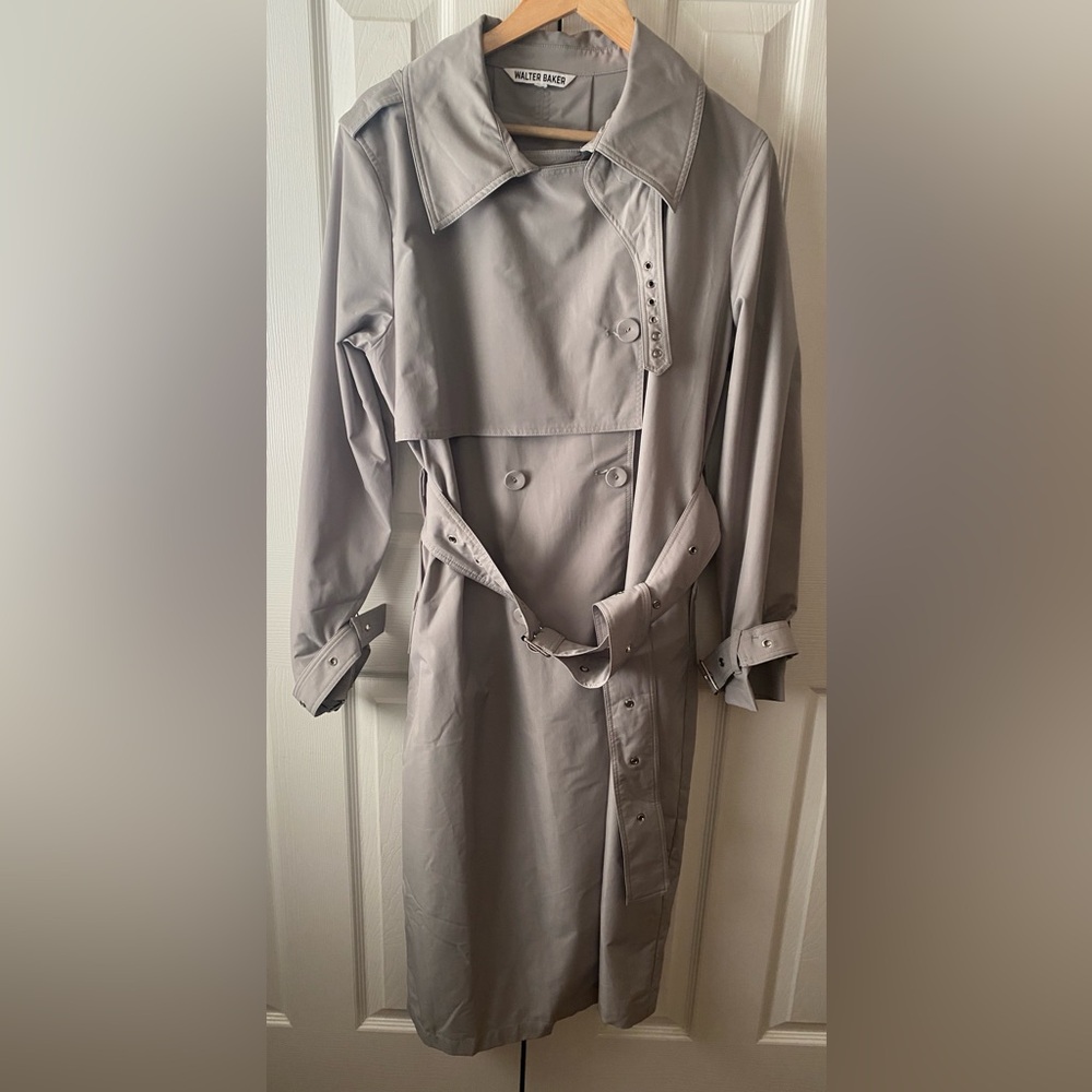 WALTER BAKER Stanton Warm Gray Double Breasted Lightweight Rain Trench Coat L